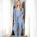 Blue Large Three-Piece Loungewear Set with Long Cardigan, Tank, and Drawstring Pants