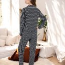 Black Medium Polka Dot Long Sleeve Pajama Set with Button-Up Top and Drawstring Pants