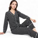 Black Small Polka Dot Long Sleeve Pajama Set with Button-Up Top and Drawstring Pants