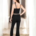 Black Large Ribbed Tank and Drawstring Pants Lounge Set with Lace Trim