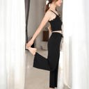 Black Medium Ribbed Tank and Drawstring Pants Lounge Set with Lace Trim