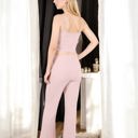 Pink Large Ribbed Tank and Drawstring Pants Lounge Set with Lace Trim