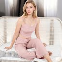 Pink Large Ribbed Tank and Drawstring Pants Lounge Set with Lace Trim