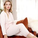 Pink Medium Houndstooth Pajama Set with Button-Up Top and Patch Pocket