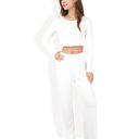  Cropped Long Sleeve Lounge Set with High Waist Pants