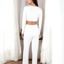 White Large Cropped Long Sleeve Lounge Set with High Waist Pants