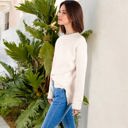 Beige Medium Crew Neck Long Sleeve Knit Sweater with Contrast Trim and Ribbed Hem