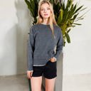 Green Large Crew Neck Long Sleeve Knit Sweater with Contrast Trim and Ribbed Hem