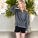 Green Large Crew Neck Long Sleeve Knit Sweater with Contrast Trim and Ribbed Hem