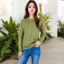 Green Small Crew Neck Long Sleeve Knit Sweater with Contrast Trim and Ribbed Hem