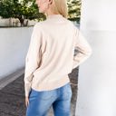 Beige Large Knit Pullover Sweater with Embroidered 3D Floral Appliques