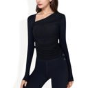  One-Shoulder Long Sleeve Top with Ruched Front Detail