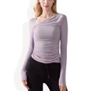 Purple Large One-Shoulder Long Sleeve Top with Ruched Front Detail