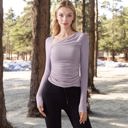 Purple Large One-Shoulder Long Sleeve Top with Ruched Front Detail