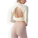 White Large Long Sleeve Crop Top with Open Back and High Neck