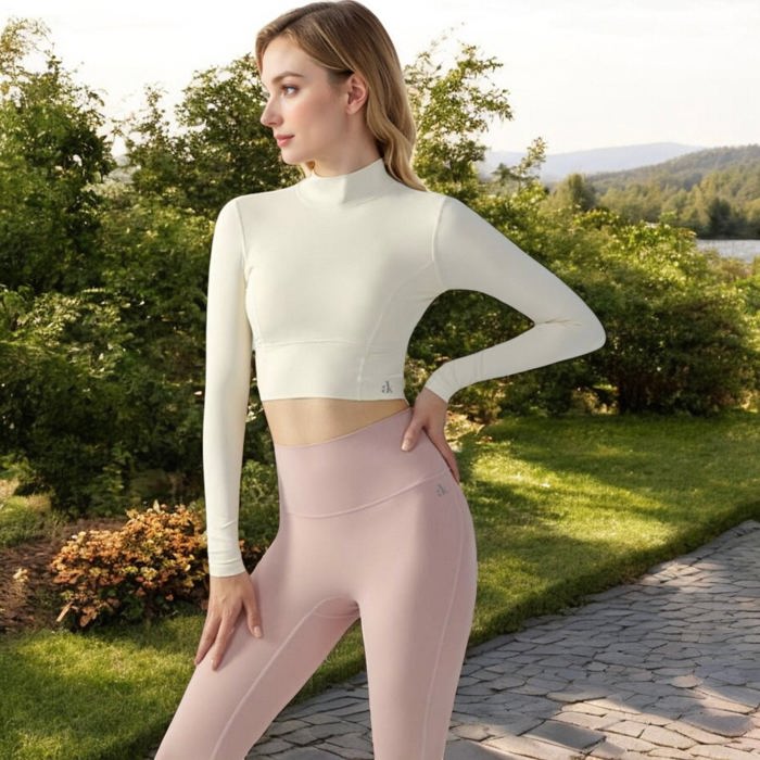 Long Sleeve Crop Top with Open Back and High Neck