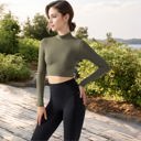 Green Large Long Sleeve Crop Top with Open Back and High Neck