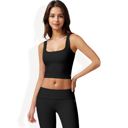 Black Large Square Neck Ribbed Crop Tank Top with Wide Straps