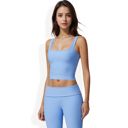 Blue Large Square Neck Ribbed Crop Tank Top with Wide Straps