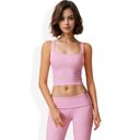 Pink Large Square Neck Ribbed Crop Tank Top with Wide Straps