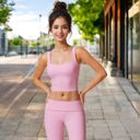 Pink Large Square Neck Ribbed Crop Tank Top with Wide Straps