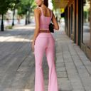 Pink Large Square Neck Ribbed Crop Tank Top with Wide Straps