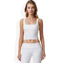 White Large Square Neck Ribbed Crop Tank Top with Wide Straps