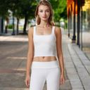 White Large Square Neck Ribbed Crop Tank Top with Wide Straps