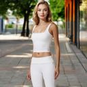 White Large Square Neck Ribbed Crop Tank Top with Wide Straps