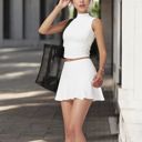 White Large High Waist Athletic Skort with Built-In Shorts and Stretch Fabric