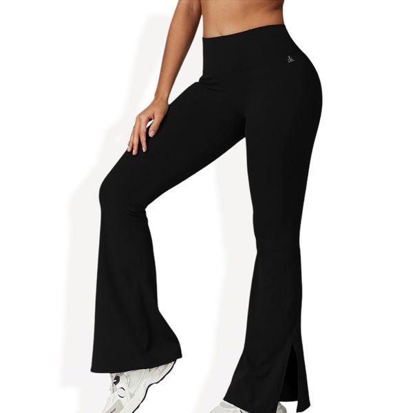 High Waist Flare Leg Yoga Pants with Side Slit Detail