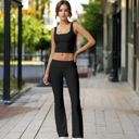 Black Large Foldover Waist Flare Leg Yoga Pants in Ribbed Knit