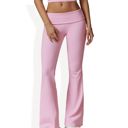 Pink Large Foldover Waist Flare Leg Yoga Pants in Ribbed Knit