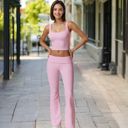 Pink Large Foldover Waist Flare Leg Yoga Pants in Ribbed Knit