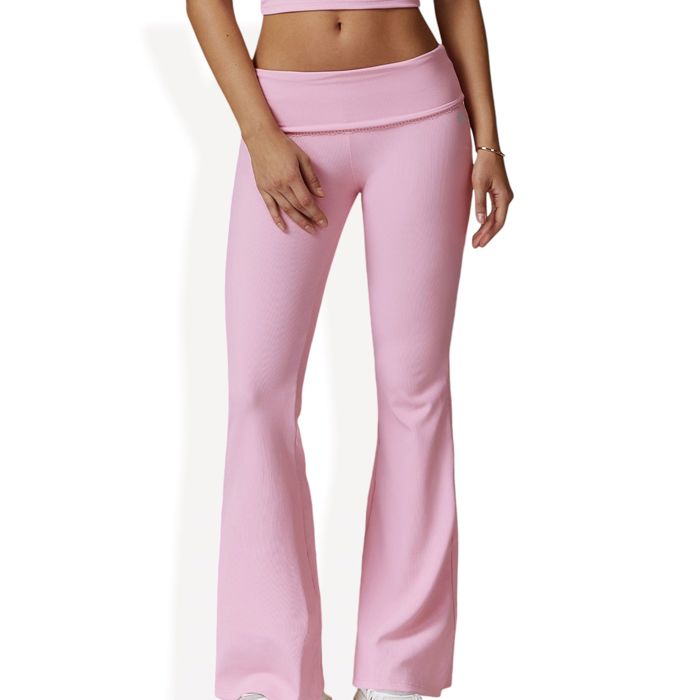 Foldover Waist Flare Leg Yoga Pants in Ribbed Knit