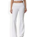 White Large Foldover Waist Flare Leg Yoga Pants in Ribbed Knit