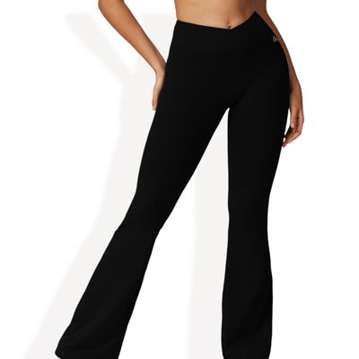 Crossover Waist Flare Leg Yoga Pants in Smooth Stretch Fabric