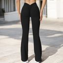 Black Large Women's High Waist Flare Leg Pants with Stretch Fabric