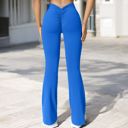 Blue Large Women's High Waist Flare Leg Pants with Stretch Fabric