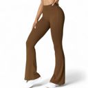 Brown Large Women's High Waist Flare Leg Pants with Stretch Fabric