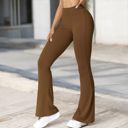 Brown Large Women's High Waist Flare Leg Pants with Stretch Fabric