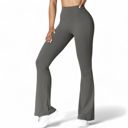 Gray Large Women's High Waist Flare Leg Pants with Stretch Fabric