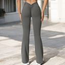 Gray Large Women's High Waist Flare Leg Pants with Stretch Fabric