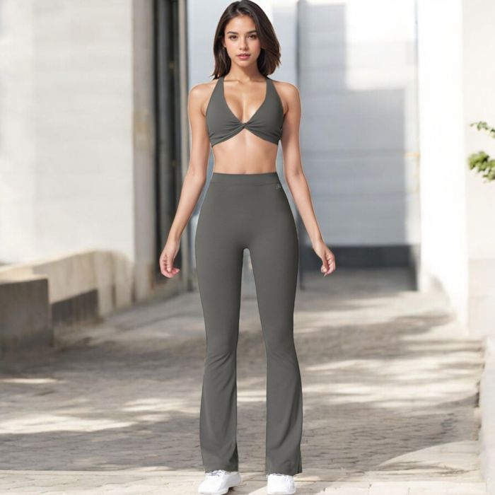 Women's High Waist Flare Leg Pants with Stretch Fabric