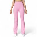 Pink Large Women's High Waist Flare Leg Pants with Stretch Fabric