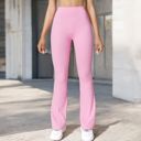 Pink Large Women's High Waist Flare Leg Pants with Stretch Fabric