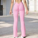 Pink Large Women's High Waist Flare Leg Pants with Stretch Fabric