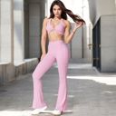 Pink Large Women's High Waist Flare Leg Pants with Stretch Fabric