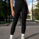 Black Large High-Waisted Compression Leggings with Crossover Waistband