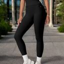 Black Large High-Waisted Compression Leggings with Crossover Waistband